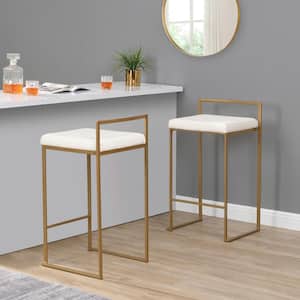 Lucien 30 in. Cream, Gold Low Back Metal Counter Stool