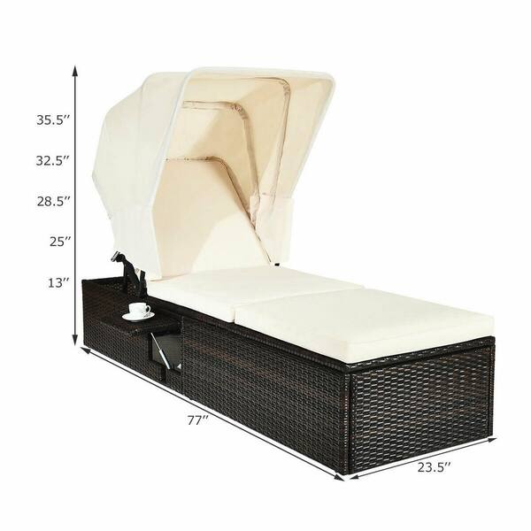 Gymax Wicker Rattan Chaise Lounge Cushioned Chair with Adjustable