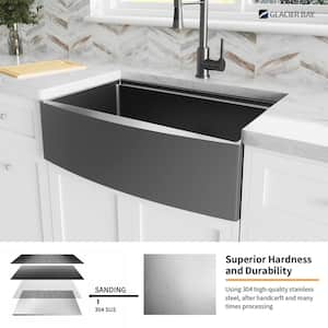 33 in. Farmhouse/Apron-Front Single Bowl 18 Gauge Gunmetal Black Stainless Steel Workstation Kitchen Sink with Faucet