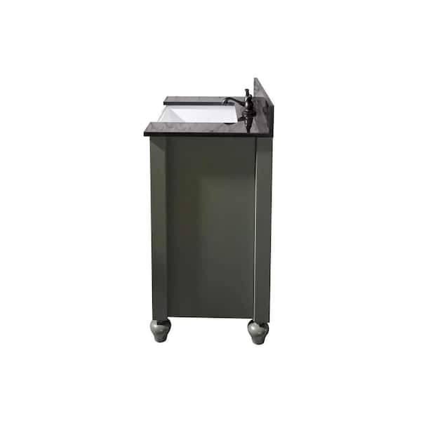 31 in. W Vanity in Pewter Green with Marble Vanity Top in Black with White Basin