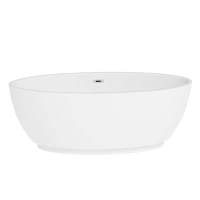 55 in. Acrylic Flatbottom Center Drain Freestanding Bathtub in White