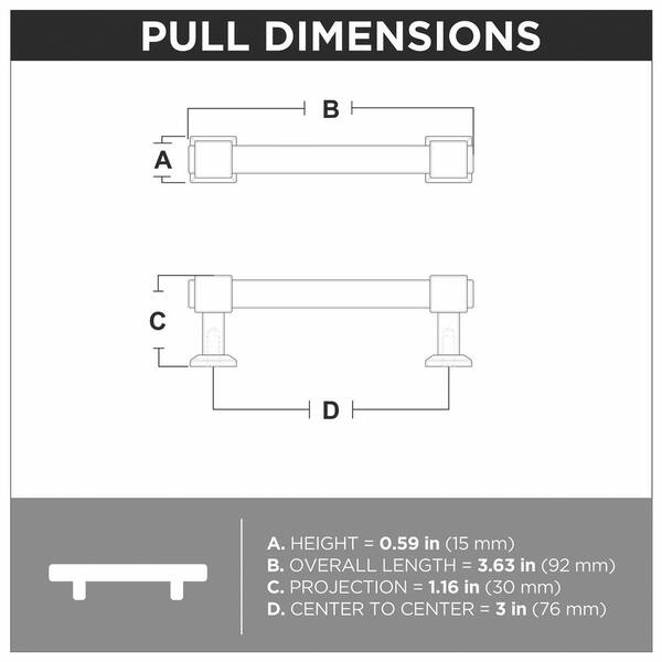 Classic Square 3 in. (76mm) Center-to-Center Classic Satin Nickel and Clear Glass Bar Drawer Pull Classic Square 3 in. (76mm) Center-to-Center Classic Satin Nickel and Clear Glass Bar Drawer Pull