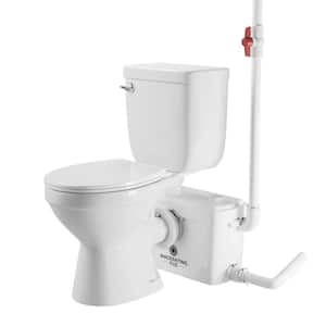 Pro 600W Macerating Toilet Round Bowl White 1.28GPF, Flush Soft-Closing Seat and Extension Pipe, Ideal Basement System