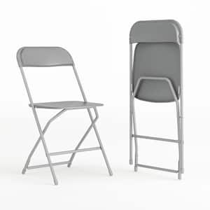 Grey Plastic Seat with Metal Frame Folding Chair (Set of 2)