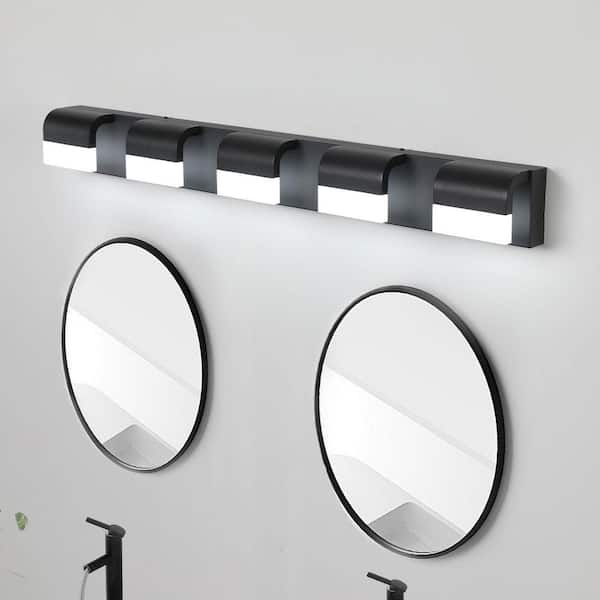 Contemporary 38 in. 5-Light Matte Black LED Vanity Light Bar with Dimmable Function for Bathroom Over Mirror