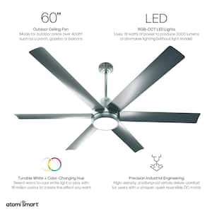 Smart WiFi 60 in. 6 Blade Integrated LED Outdoor Aluminum Alloy Smart Ceiling Fan with Remote and App Control