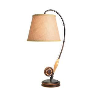 Fly Rod 28 in. Oil Rubbed Bronze Table Lamp with Wood Accent