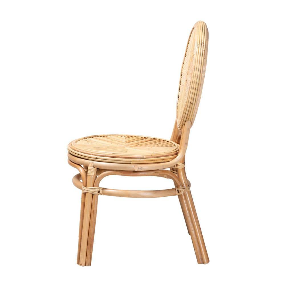 Low Brown Rattan Cane Boho Dining Side Chair