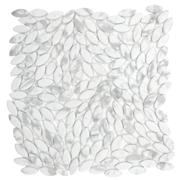 Flower Carrara White 11.1 in. x 11.4 in. Matte Recycled Glass Marble Looks Floor and Wall Mosaic Tile (8.8 sq. ft./Case)