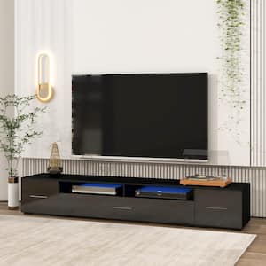 82.6 in. Black TV Stand Fits TVs up to 90+ in. with Color Changing LED Lights and 4 Cabinets