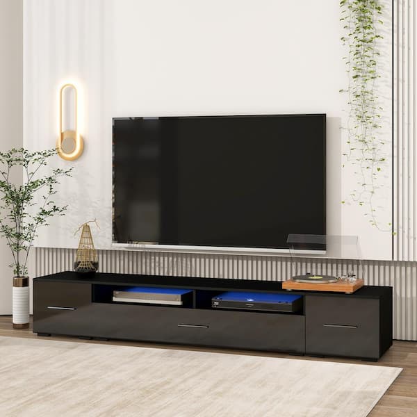 Nestfair 82.6 in. Black TV Stand Fits TVs up to 90+ in. with Color Changing LED Lights and 4 Cabinets