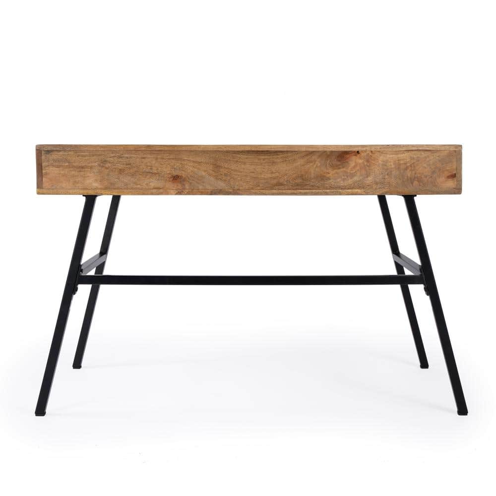 Modern Industrial Black Iron and Mango Wood Desk with Drawers