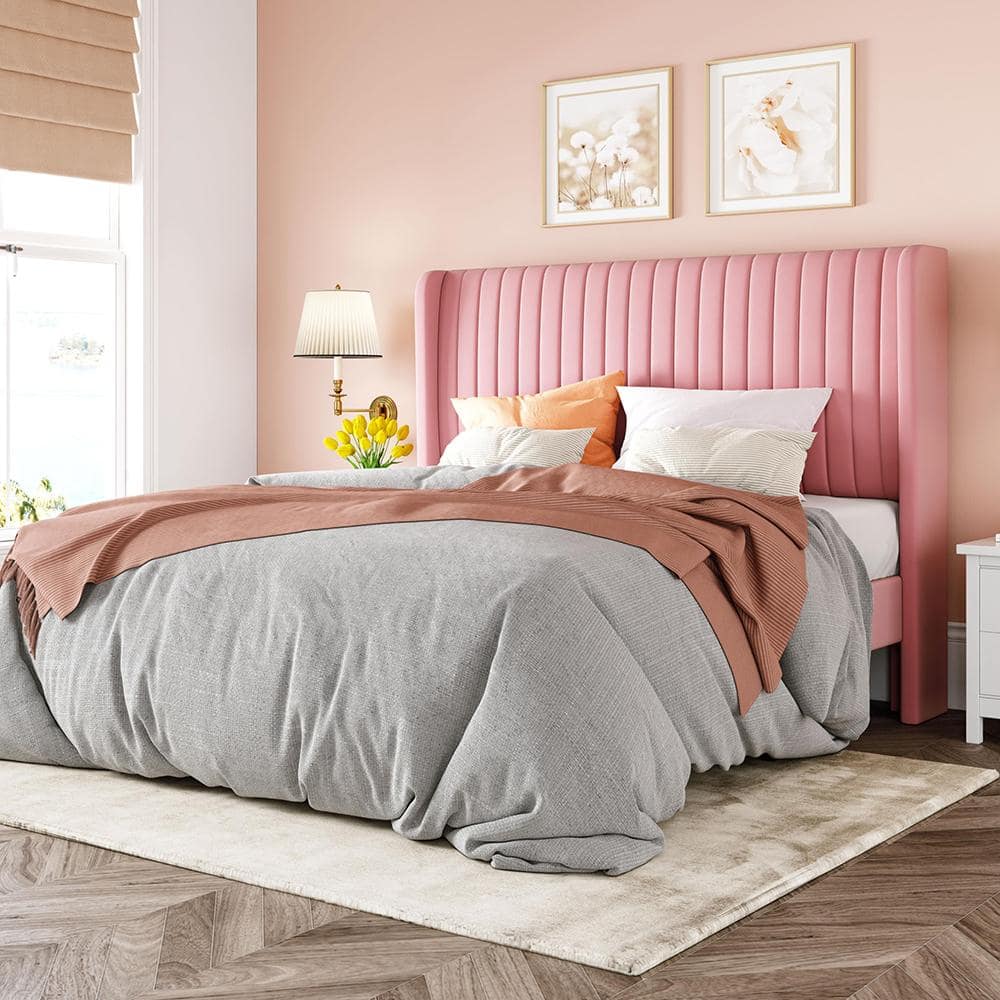 CITRUTAR CHEEP LLC 13.6 in. Pink Metal Queen Size Platform Bed