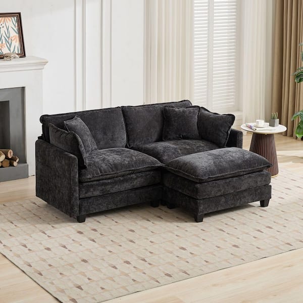 Coryn 76.7 in. Chenille 2-Seater Removable Cushion Loveseat in Black