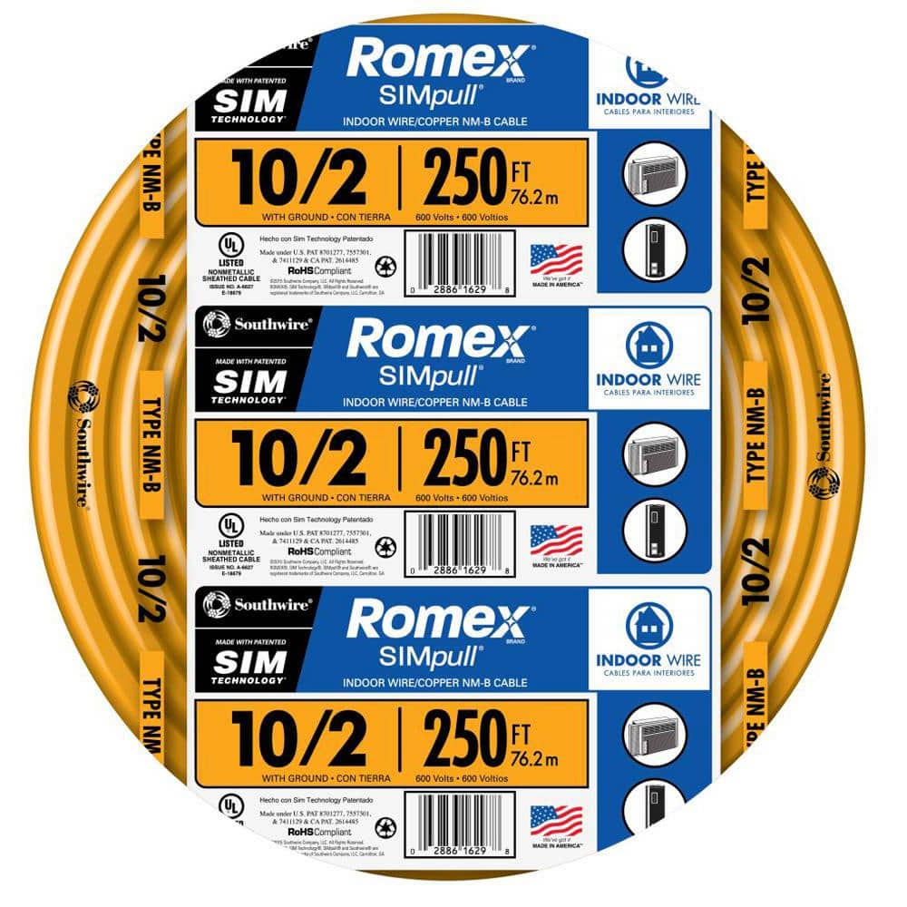 Southwire 250 Ft 10 2 Solid Romex Simpull Cu Nm B W G Wire 55 The Home Depot Southwire 250 Ft 10 2 Solid Romex Simpull Cu Nm B W G Wire 55 The Home Depot