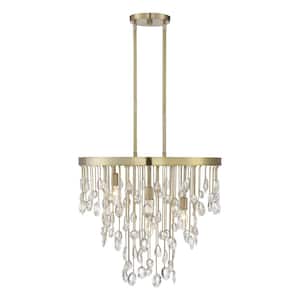 Livorno 21 in. W x 19 in. H 4-Light Noble Brass with Crystal Accents Linear Chandelier with No Bulbs Included