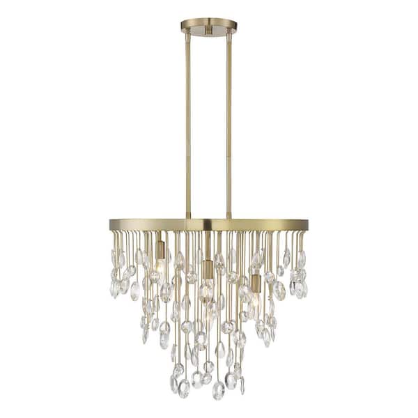 Livorno 21 in. W x 19 in. H 4-Light Noble Brass with Crystal Accents Linear Chandelier with No Bulbs Included