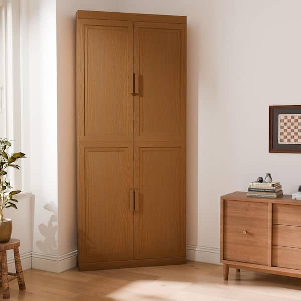 Solid Wood Light Brown 72 in. H Corner Cabinet Storage Cabinet with Adjustable Shelves