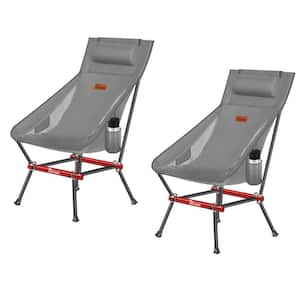 Portable Folding Camping Chair with Side Pocket and Backpack for Outdoor Hiking, Gray (2-Pack)