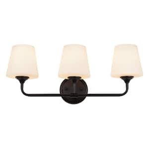 22.5 in. 3 Light Black Vanity Light with Opal White Glass Shades