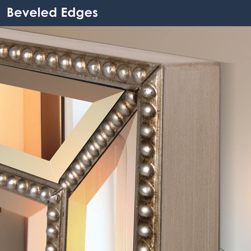 Champagne Silver Beaded Rectangular Vanity Mirror - 24"x 36"