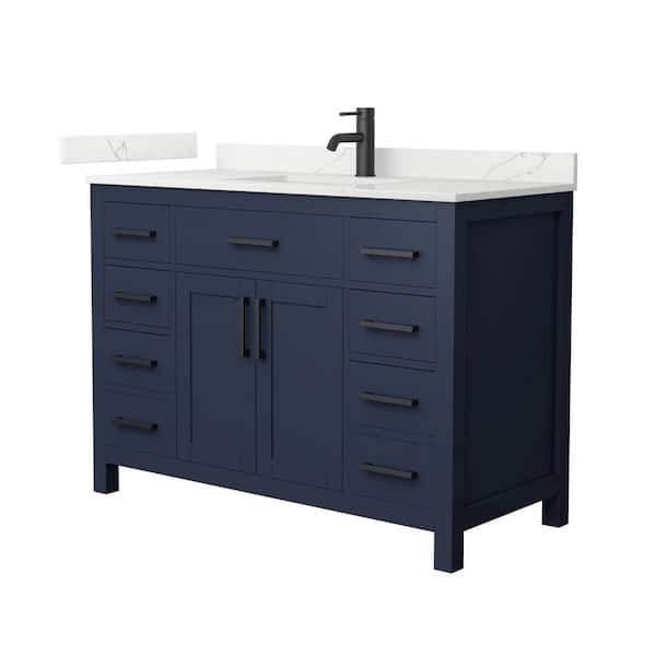 Wyndham Collection Beckett 48 in. Single Freestanding Dark Blue Bath Vanity with Giotto Quartz Top (Assembled)