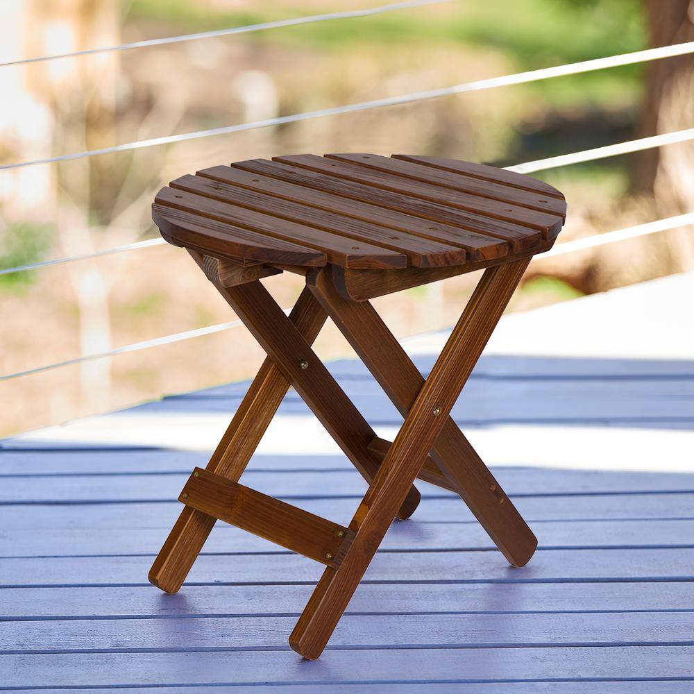 Adirondack Brown Cedar Wood Round Folding Side Table