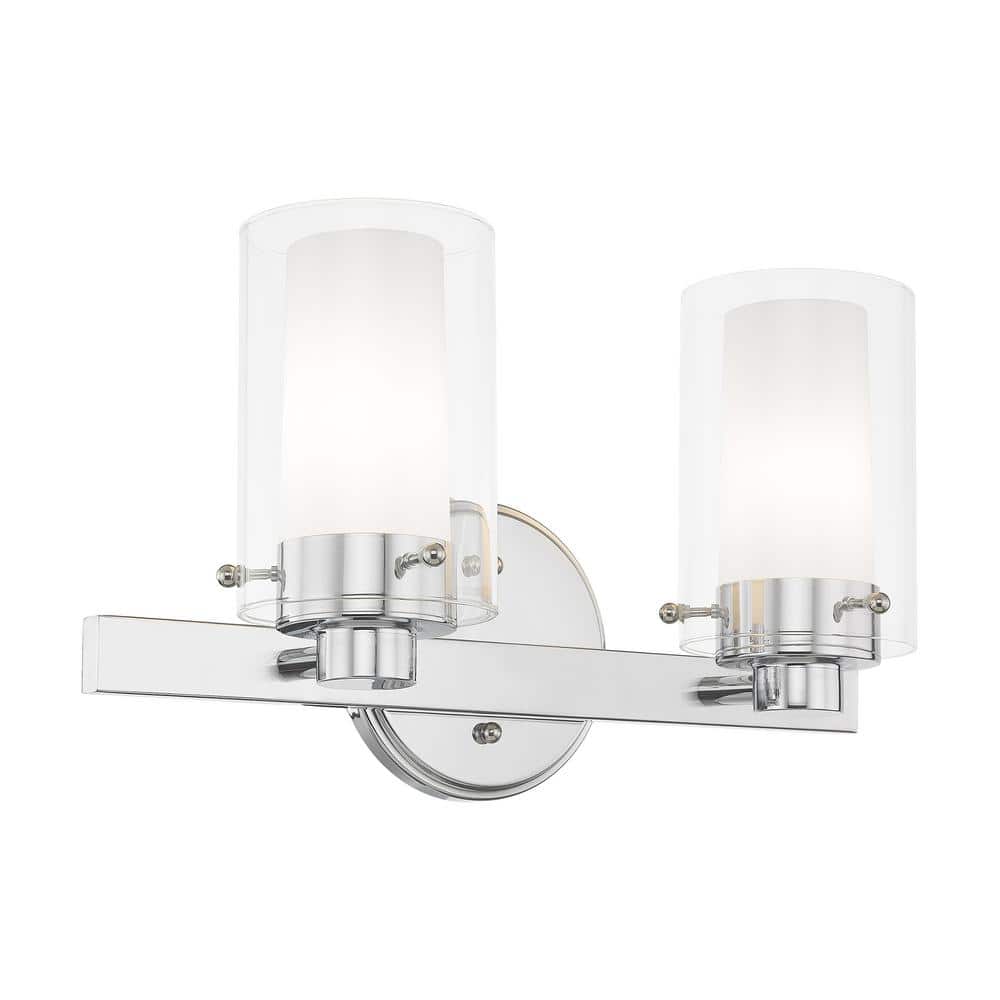 Sleek Sophistication Polished Chrome 2-Light Vanity with Double-Glass Effect