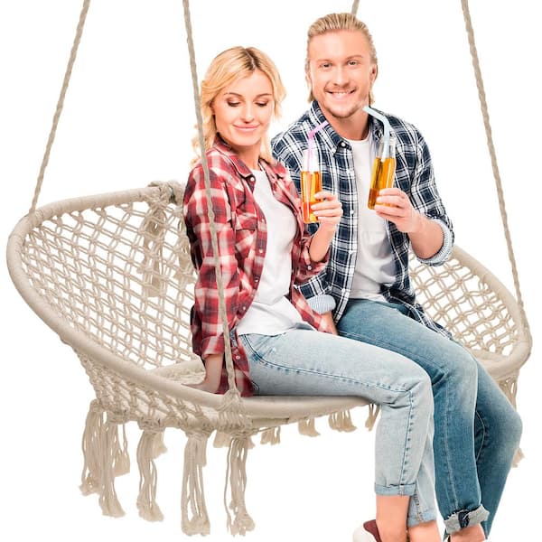 Sorbus 4.5 ft. Portable Hanging Rope Hammock Chair Double Swing in Cream White
