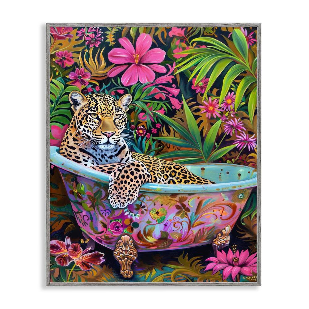 Tropical Rainforest Leopard Tub by LSR Design Studio Gray Framed Animal Giclee Art Print 14 in. x 11 in. price history on PriceWatchPro