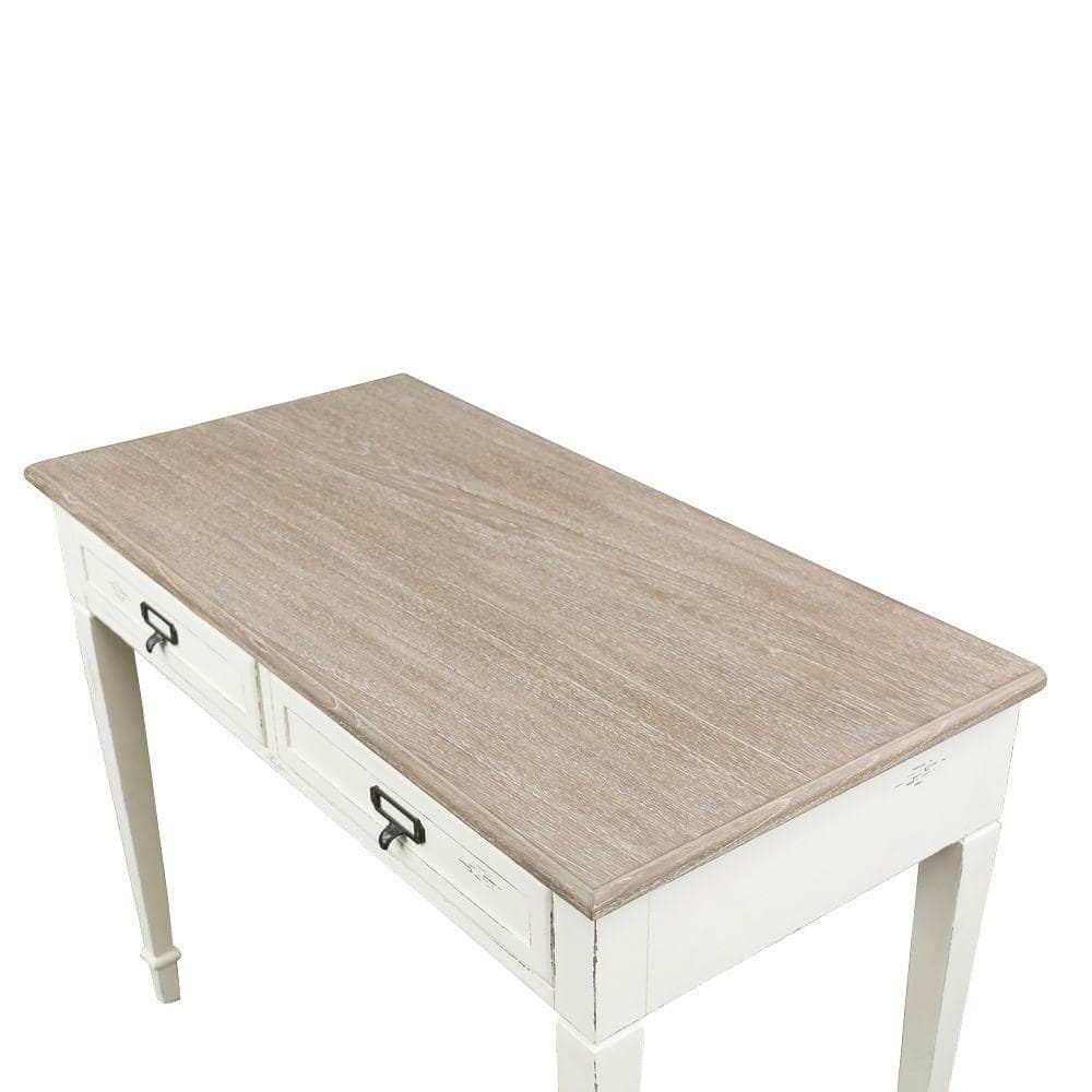 Dauphine White and Light Brown Wood Writing Desk