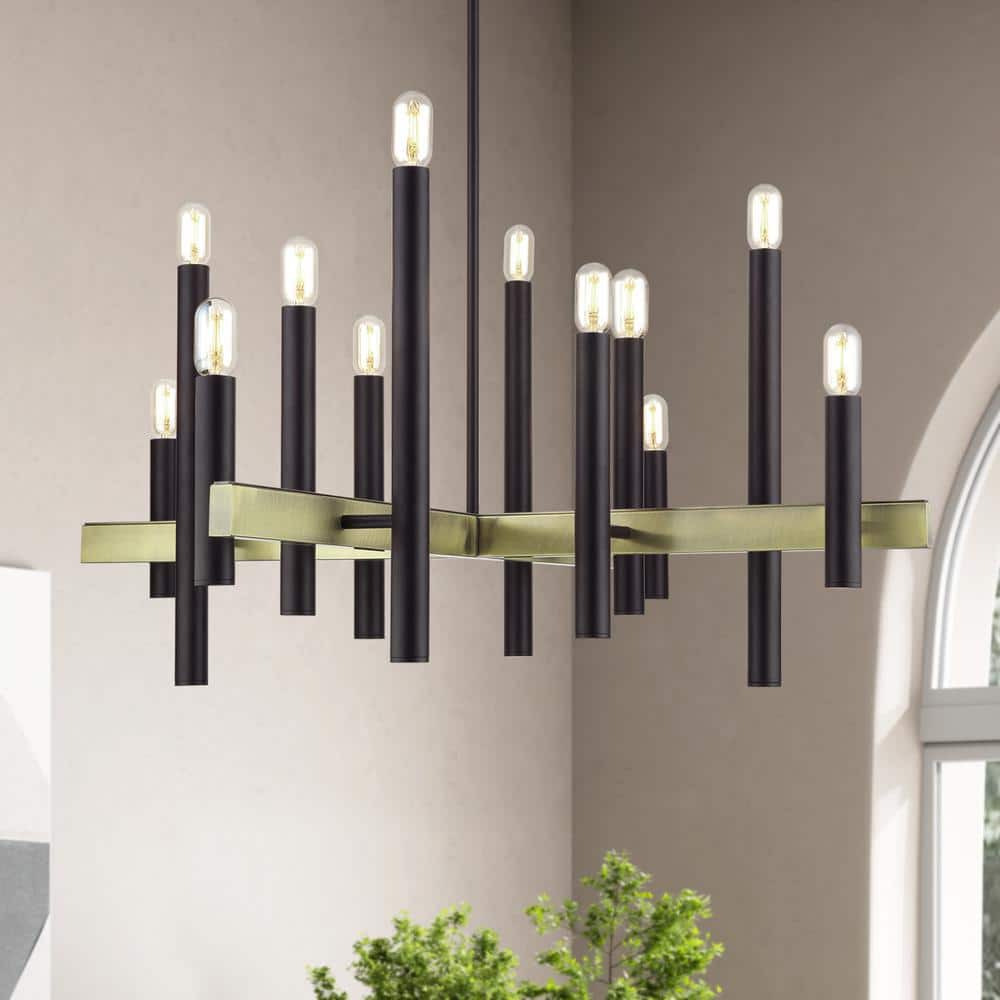 Helsinki 12-Light Bronze and Antique Brass Chandelier