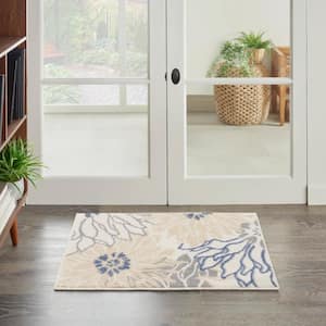 Passion Ivory Grey Blue 2 ft. x 3 ft. Floral Contemporary Kitchen Area Rug