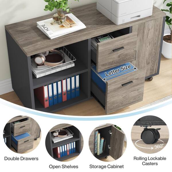 BYBLIGHT Lanita 71 in. Gray Wood L Shaped Computer Desk with