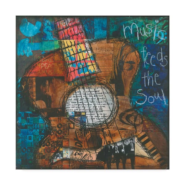Trademark Fine Art 14 in. x 14 in. Music Feeds The Soul - Guitar by Jennifer Mccully
