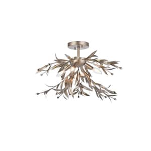 Timless Home 23 in. 4-Light Midcentury Modern Silver Leaf Flush Mount with No Bulbs Included