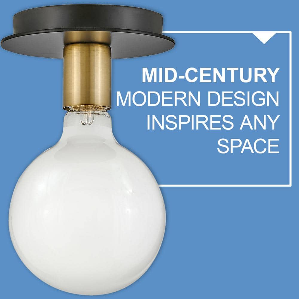 Lacquered Brass and Black Mid-Century Modern Flush Mount Light