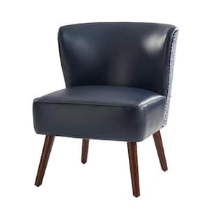 Timon Mid-Century Modern Wingback Variety Fabric Pattern Side Chair with Solid Wood Legs-Navy