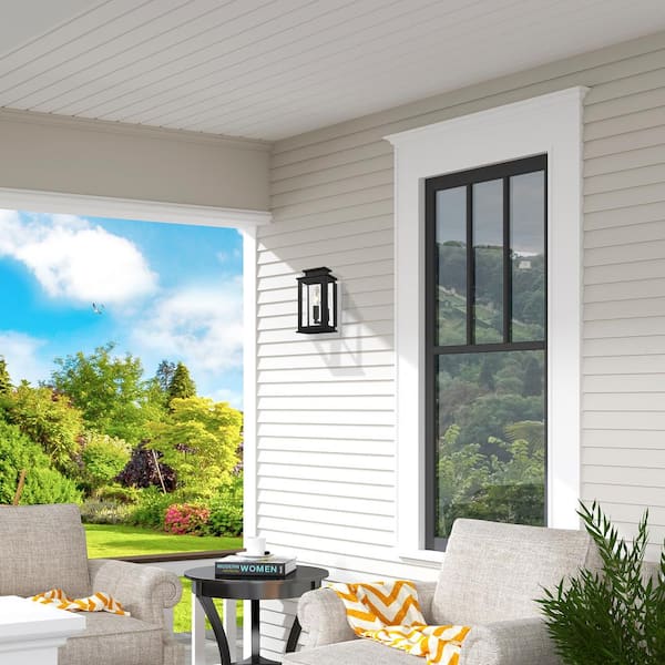 Stickland 9 in. 1-Light Black Outdoor Hardwired Wall Lantern Sconce with No Bulbs Included