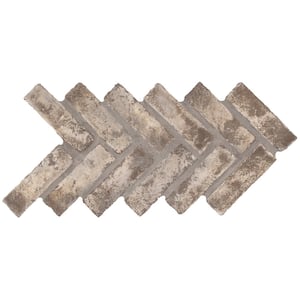 Take Home Tile Sample-Doverton Gray 4 in. x 4 in. Textured Clay Brick Herringbone Mosaic Tile