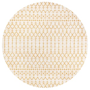 Ourika Moroccan Textured Weave Cream/Yellow 5 ft. Round Geometric Indoor/Outdoor Area Rug