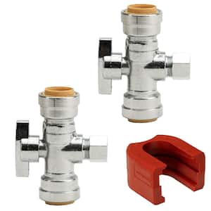 1/2 in. Push-to-Connect x 1/2 in. Push-to-Connect x 3/8 in. O.D. Compression Chrome Brass 3-Way Stop Valve Tee (2-Pack)