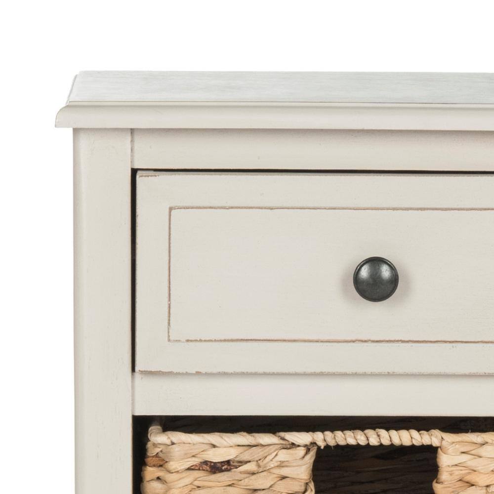 Everly Coastal Cottage Vintage Grey Pine Side Table with Baskets