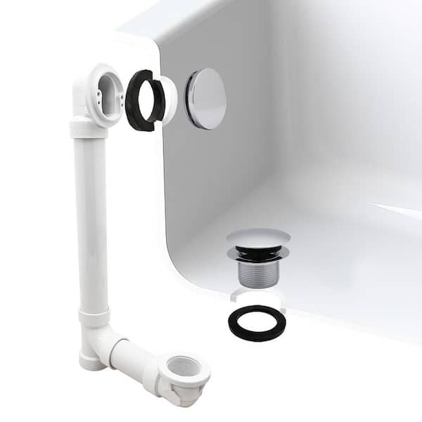 Unbranded 12 in. & 4 in. Bath Waste & Overflow with Tip-Toe Drain Plug and Illusionary Faceplate - Sch. 40 PVC, Polished Chrome