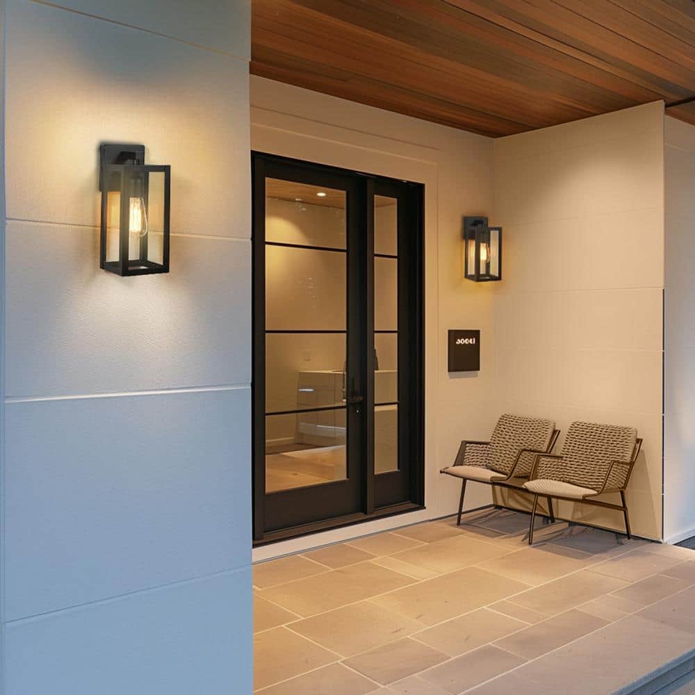Hampton Bay Hurley 12 in. Matte Black Hardwired Outdoor Wall Light Lantern Sconce with No Bulb Included 60000100