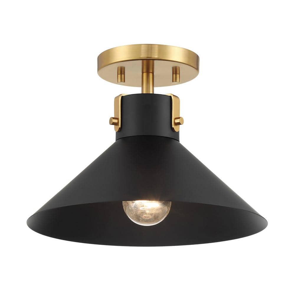 11.5 in. W x 8 in. H 1-Light Matte Black and Natural Brass Contemporary Semi-Flush Mount price history on PriceWatchPro