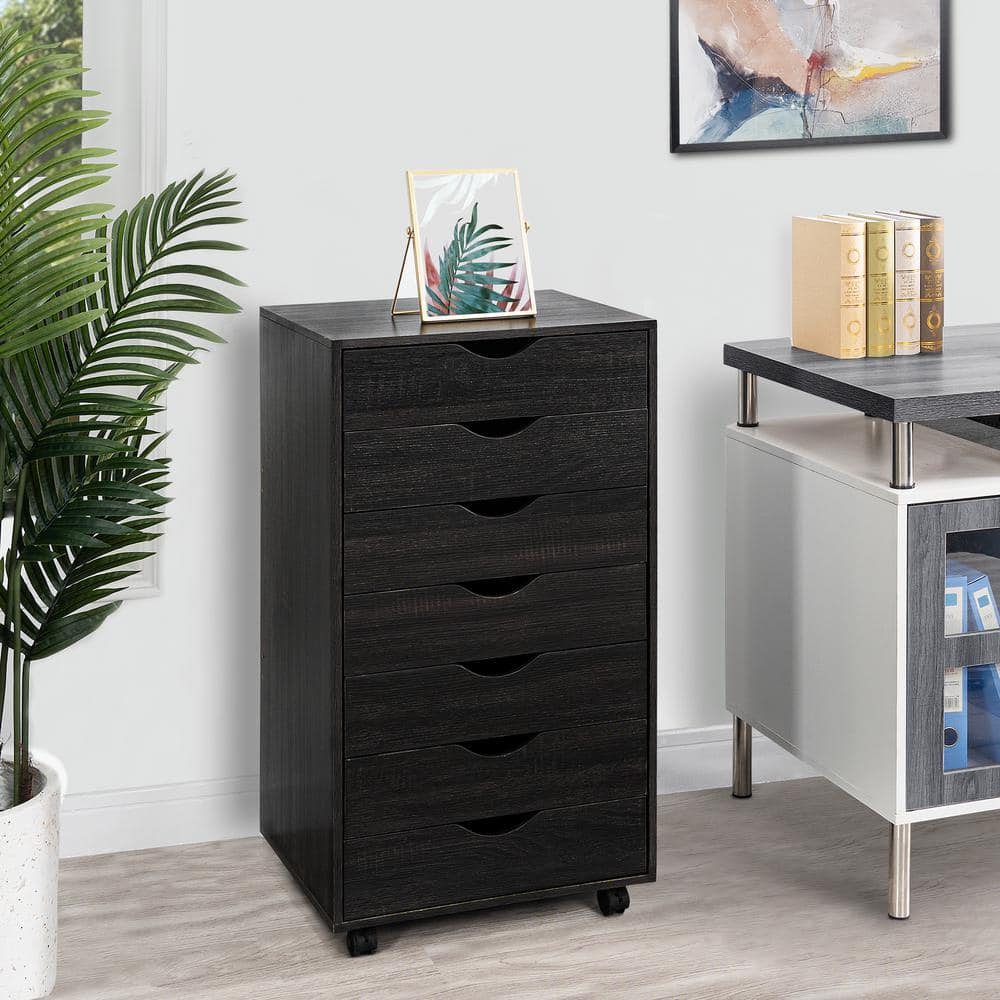 MAYKOOSH 7-Drawer Distressed Black Engineered Wood 34.2 In. H X 15.7 In ...