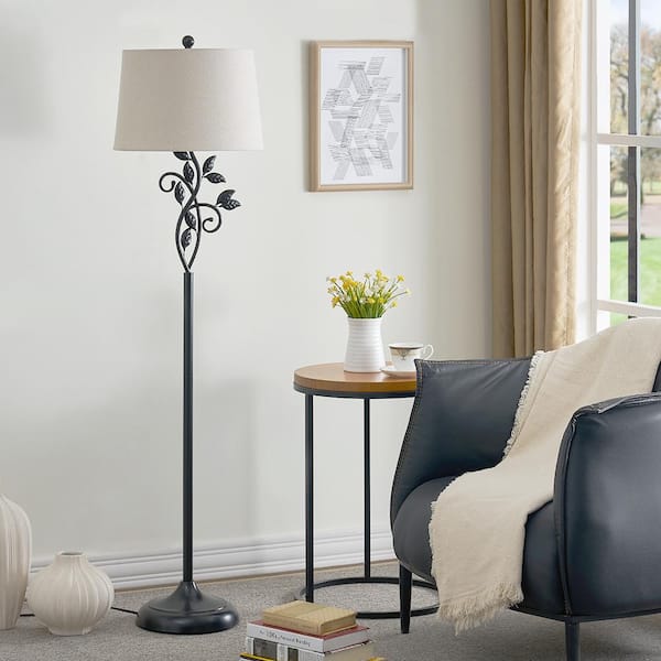 Maxax Chicago 59 in. Black Traditional Metal Floor Lamp with Oatmeal Shade