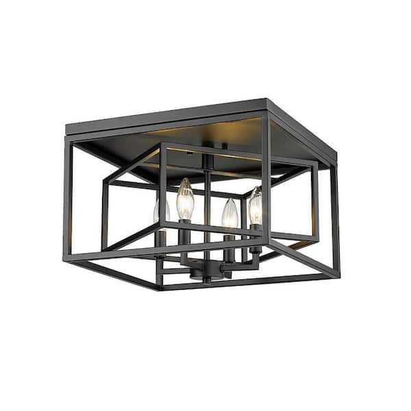 Unbranded 15 in. 4-Light Matte Black Caged Flush Mount Light with No Bulbs Included Euclid