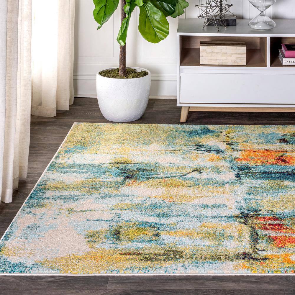 Contemporary Abstract Multicolor Synthetic 5' x 8' Area Rug